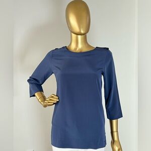 LACOSTE Paris 100% Silk Blouse Galaxie Navy Blue Top